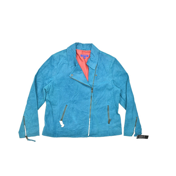 NEW Twiggy London Blue Suede Leather Moto Jacket Women's Plus Size XL - Picture 1 of 8